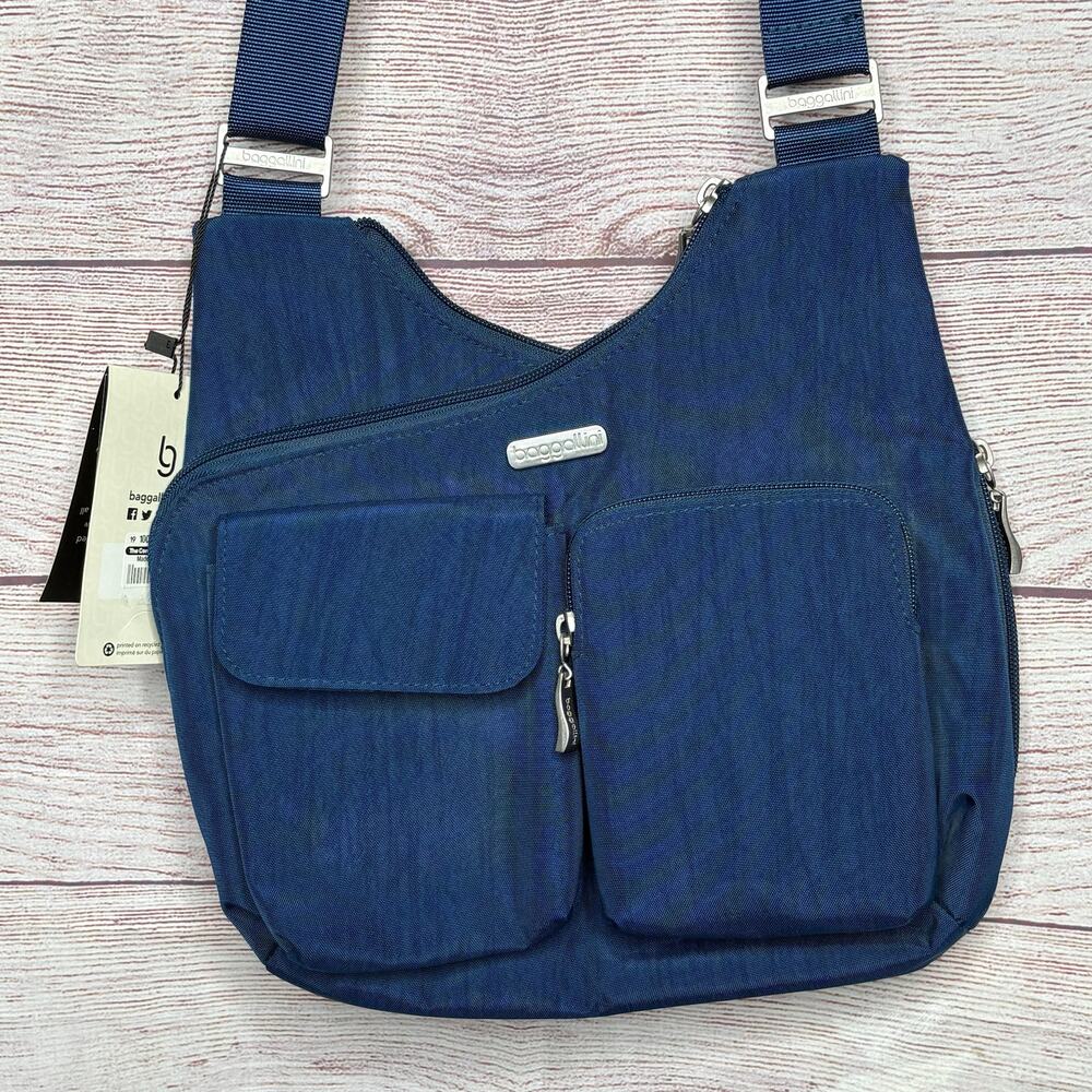 Baggallini Blue Crossover Crossbody Lightweight Pocket Zipper Travel Bag New
